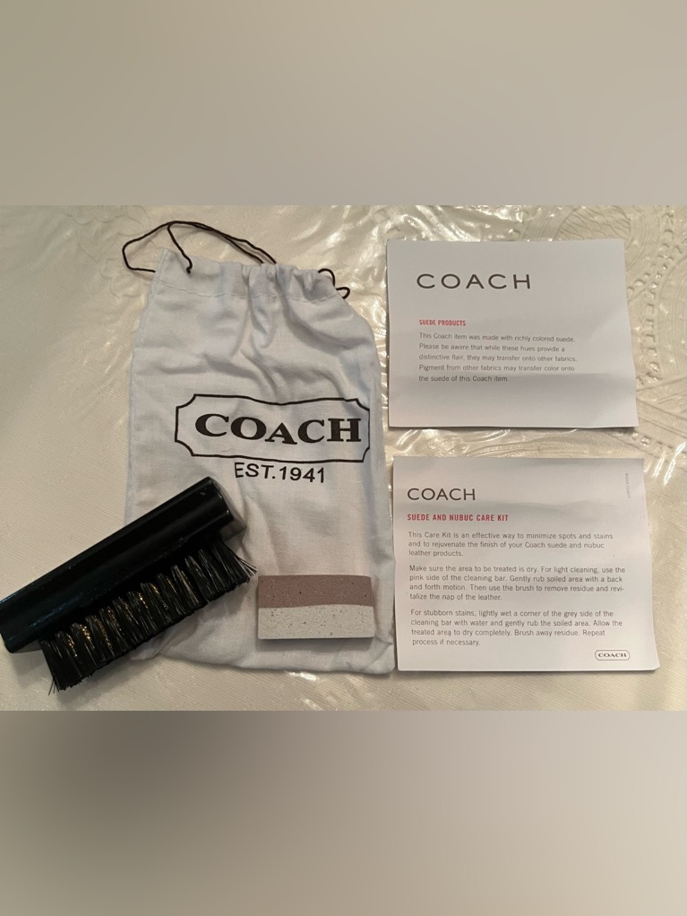 VINTAGE COACH HAMPTONS PLUM SUEDE LARGE HOBO BAG CARE KIT DUST BAG NEW IN BOX - Picture 11 of 16